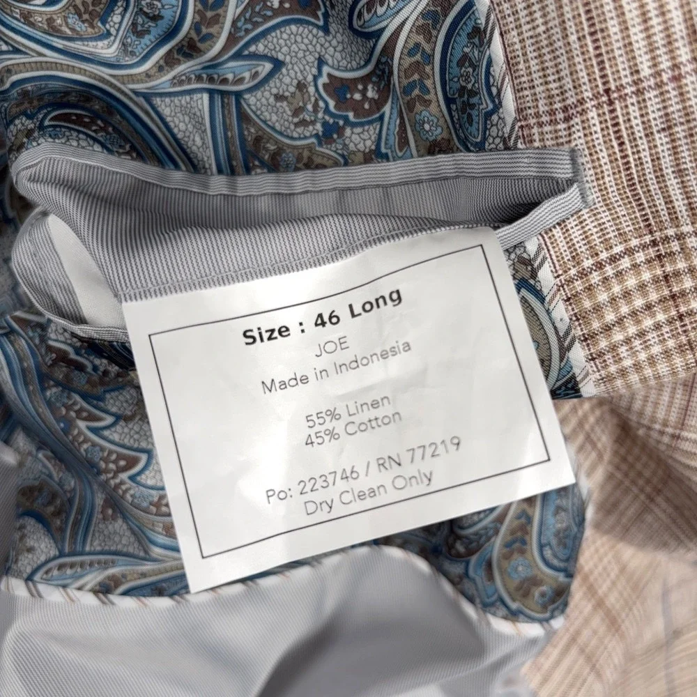 Joseph Abboud Joe Slim Fit Blazer Mens Size 46L Long Linen Cotton Blend